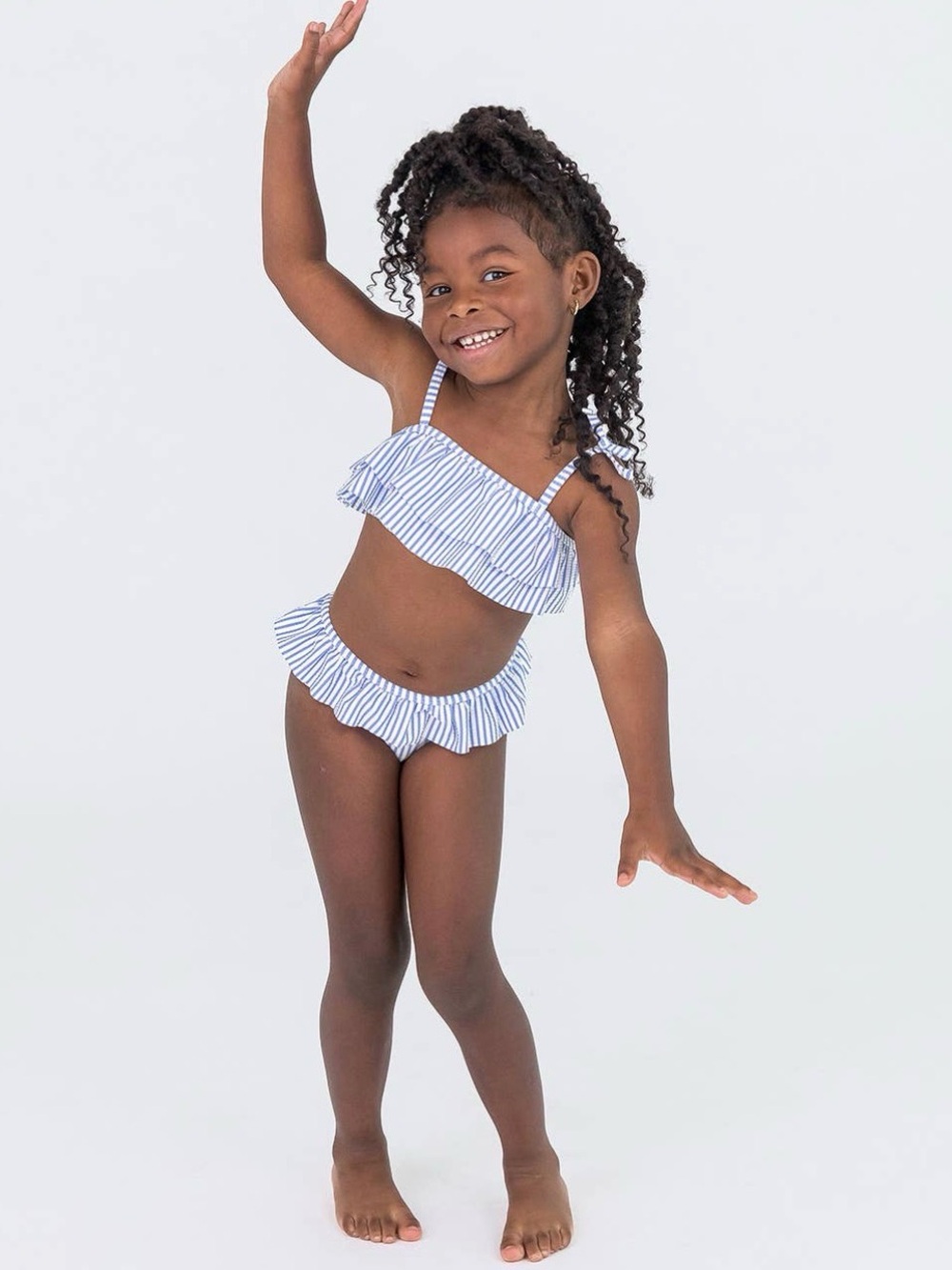 Periwinkle Blue Seersucker Seersucker Bow Ruffle Bikini 3T
